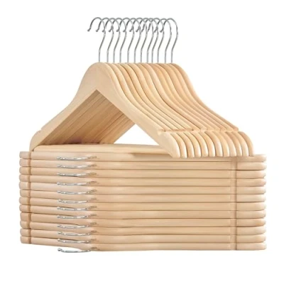 Image of SONGMICS Wooden Hangers, Pack of 24, Coat Non Slip, Pants Bar, 360 Swivel Hooks, for Jackets, Shirts, Coats, Natural Beige CRW010N24