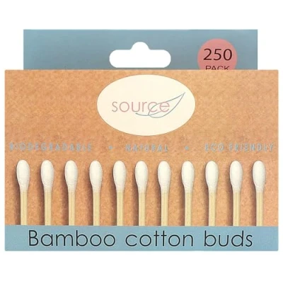 Image of 100% Biodegradable Natural Bamboo Cotton Tips Pack of 250 Eco Friendly Swabs
