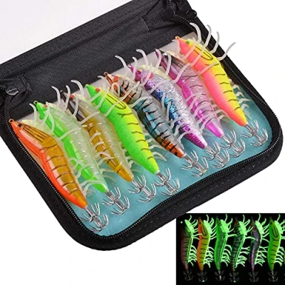 Image of Luminous Squid Jig Hook Saltwater Fishing Lures Plastic Glow Shrimp Hard Bait Artificial Lure Set Octopus CuttleFish