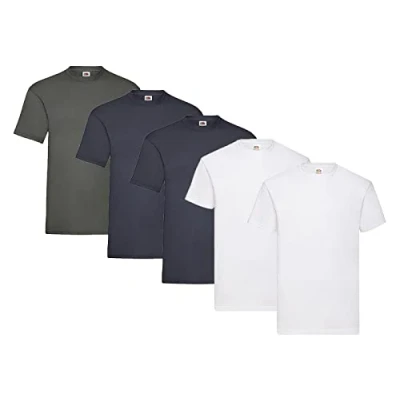 Image of Fruit of the Loom Pack 5 T Shirts, 2 x White + Deep Navy 1 Graphite HL Kauf Notepad, Size XL
