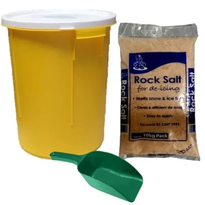 Image of KetoPlastics 25L Yellow GRIT BIN with 10KG Brown Rock Salt ICE Snow &amp; Scoop Shovel