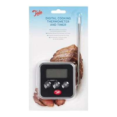 Image of Tala Digital Cooking Thermometer Instant Read Poultry and Meat for Kitchen Magnetic Back Oven Door with Food Probe, Manual Set Timer Up to 250 Celsius, Grey