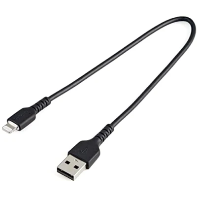 Image of StarTech.com 12inch (30cm) Durable Black USB A to Lightning Cable Heavy Duty Rugged Aramid Fiber Type Charger/Sync Power Cord Apple MFi Certified iPad/iPhone 12 (RUSBLTMM30CMB)