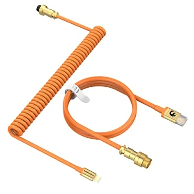 Image of MAMBASNAKE C02 Coiled Keyboard Cable, Pro Custom USB C Cable for Mechanical Keyboard, Double Sleeved TPU Spring Gaming Type to A, Detachable Gold Aviation Connector Orange