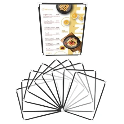 Image of Belle Vous A4 Menu Covers (10 Pack) Single Page Double View American Style Holders Black Trim with Clear Corner Protectors For Restaurants, Bars, Cafes, Food &amp; Drink