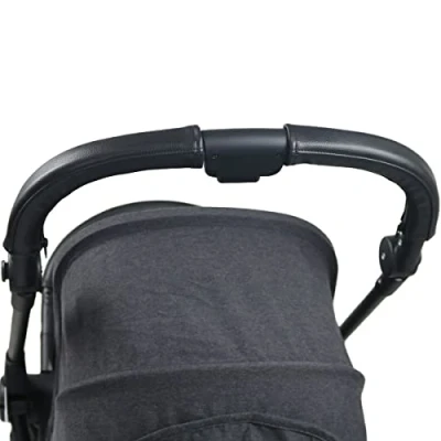 Image of PU Leather Handle Cover Compatible with Cybex Melio Carbon Stroller, Stroller Pram Bumper Sleeve Case Armrest Pushchair Accessories (for mom Handle, Black)