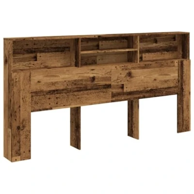 Image of vidaXL Headboard Cabinet Bed Engineered Wood, Old Wood Finish, 4 Storage Compartments, Contemporary Design Bedroom Furniture, 200 x 19 103.5 cm
