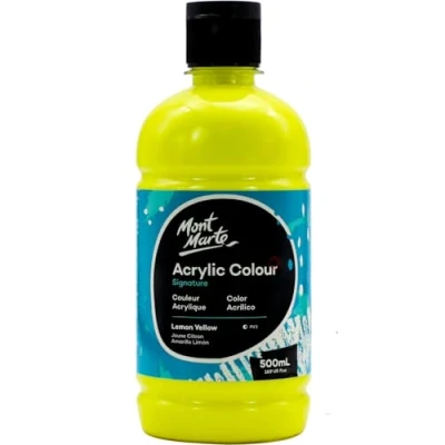 Image of MONT MARTE Signature Lemon Yellow Acrylic Paint, 16.9oz (500ml), Semi Matte Finish, Suitable for Canvas, Wood, Fabric, Leather, Cardboard, Paper, MDF and Crafts