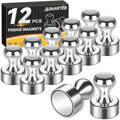 Image of 12PCS Magnetic Push Pin Refrigerator Magnets Strong Small for Fridge Magnets, Whiteboard Office Magnets(Silver)