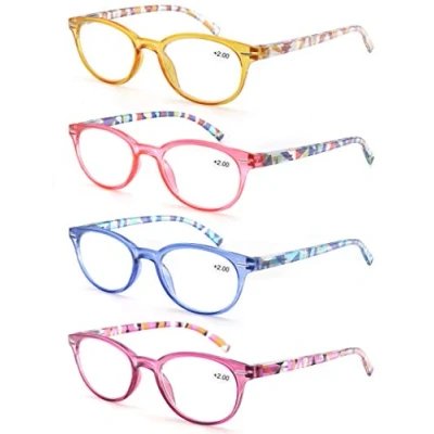 Image of MODFANS Reading Glasses Women,4 Pack Fashion Ladies Readers Glasses,Comfort Spring Hinge Eyeglasses Round,Stylish Colorful Pattern Design