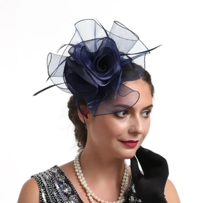 Image of CCAIPU Flower Feather Fascinators Hat for Women, Elegant Feathers Mesh Hats Ascot Derby Hair Accessories Wedding (UK, Alpha, One Size, Black)