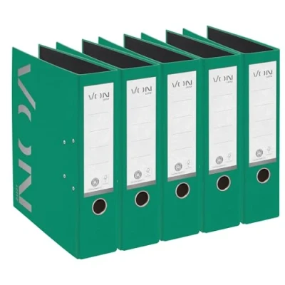 Image of VON Leitz 10570055 Pack of 5 A4 Folders, 100% Recycled Cardboard, 80 mm Spine Width, by Leitz, for 600 Sheets, Full Colour, Blue Angel &amp; FSC Certified, School, Study Household, Green,