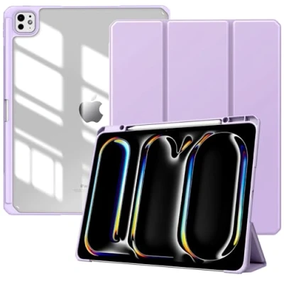 Image of TiMOVO for iPad Pro 13 inch (M4) Case 2024 with Pencil Holder, Slim Stand Protective Cover Clear Transparent Back Shell Tablet, Support Auto Wake/Sleep, Taro Purple