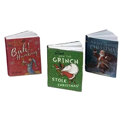 Image of Melody Jane Dolls House 3 Christmas Books with Pages Miniature Bookshelf Nursery Accessory