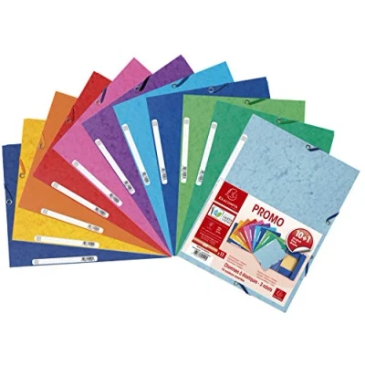 Image of Exacompta Ref 55510AMZE Glossy Elasticated Folder Suitable for A4 Documents, 400gsm Card, Spine Label Easy Identification Assorted Colours (Pack of 11)