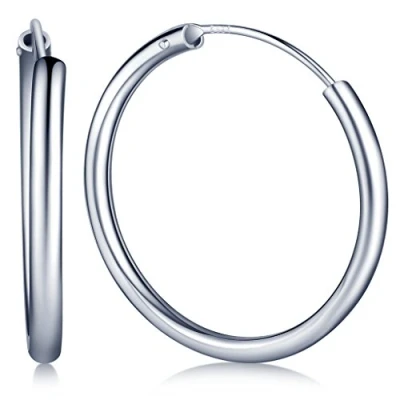 Image of Infinite U Classic 925 Sterling Silver 50mm Hoops Polished Round Hinged Sleeper Earrings for Women/Girls(1 Pair)