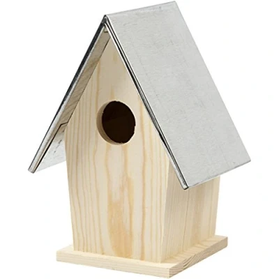 Image of Creativ 577310 13.5 x 11 19 cm Wooden Bird Box with Removeable Zinc Roof, Pine