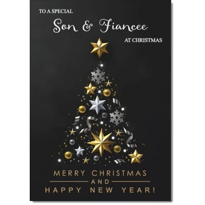 Image of doodlecards Son and Fiancee Christmas Card Black Abstract Tree Large A4 Size for &amp; with Plain Envelope