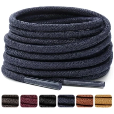 Image of Stepace 2 Pairs Waxed Round Shoe Laces 3mm Oxford Shoelaces for Boots and Dress Shoes Dark Blue 116cm