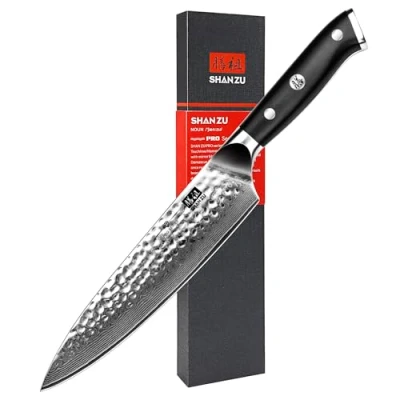 Image of SHAN ZU Kitchen Knife 8 Inch Damascus Steel 67 Layers Japanese Chef Knife, Professional Knives Ultra Sharp Cooking High Carbon Super Carving Utility with G10 Handle
