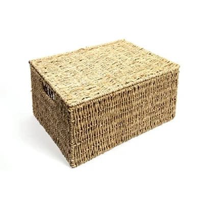 Image of Woodluv Storage Boxes With lids, Baskets Woven Natural Seagrass, for Shelves, Gift Hamper basket, Extra Large