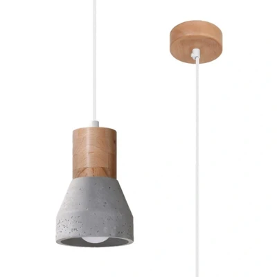 Image of Qubic Dome Pendant Ceiling Light Concrete Grey, Natural Wood