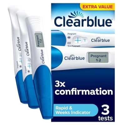 Image of Clearblue Pregnancy Test 3X Confirmation Combo Pack, Result As Fast 1 Minute (Visual Sticks) &amp; Tells You How Many Weeks (Digital Stick), Kit of 3 Tests (1 Digital, 2 Visual)
