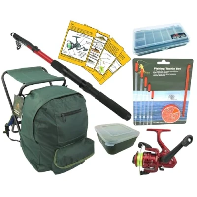 Image of Roddarch© Junior Beginners Fishing Kit Set Inc. Rod, Reel, Tackle Set, Stool Seat Rucksack &amp; Bait Box
