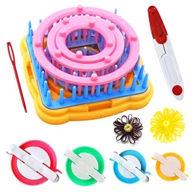 Image of Flower Loom,8pcs Maker Wool Knitting Ball Weaving Tools Craft Weaver Loom with Needle + 4 Pcs Pompom 1 Scissors