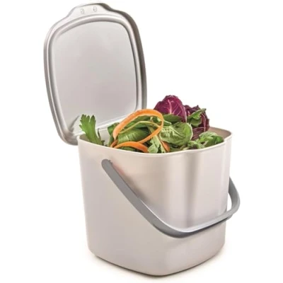 Image of Snips Food Waste Compost Bin with Lid and Handle 3L, for Kitchen, Hanging 20.5 x 18.5 16.7, Made in Italy, BPA Free, White