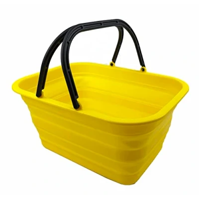 Image of SAMMART 12L Collapsible Tub with Handle Portable Outdoor Picnic Basket/Crater Foldable Shopping Bag Space Saving Storage Container (Golden Yellow)