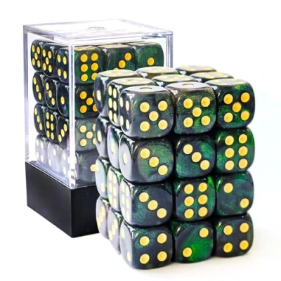 Image of Bescon Moonstone 12mm 6 Sided Dice 36 in Brick Box, Pearl Dark Green D6 with Shimmery, Six Die (36) Block of