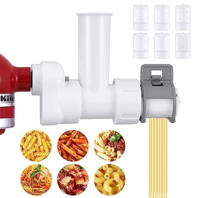 Image of Pasta Maker Attachment for KitchenAid Stand Mixers Included 6 Different Shapes of Outlet, Durable Press Attachments and Cleaning Brush,White