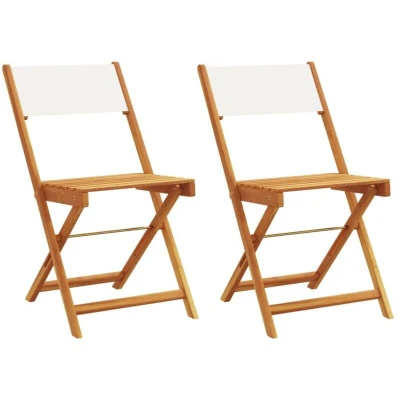 Image of vidaXL Bistro Chairs 2 pcs Cream White Solid Wood Acacia and Fabric