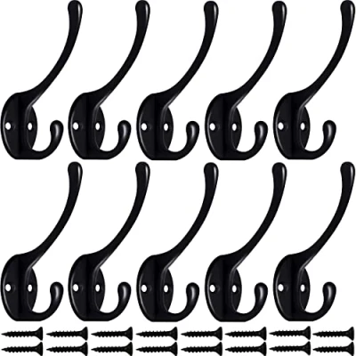 Image of Bosdontek 10 Pcs Modern Coat Hooks Wall Clothes Hat Robe Mounted Hook for Aisle Entryway Garage (Black)
