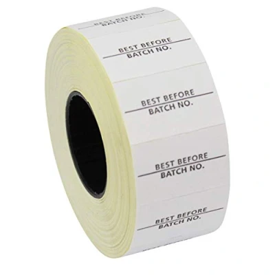 Image of CT7 26mm x 16mm Price Gun Labels Printed &#039;Best Before/Batch No.&#039; 10 Rolls / 10,000