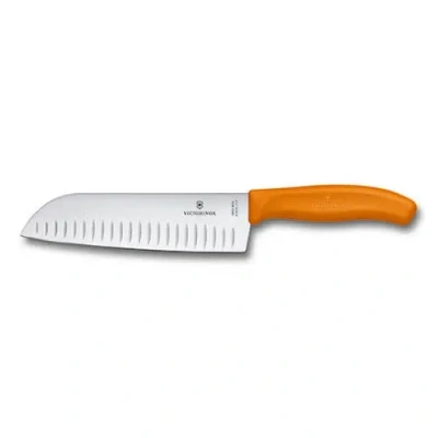 Image of Victorinox Swiss Classic Orange 17cm Santoku Knife Fluted Blade