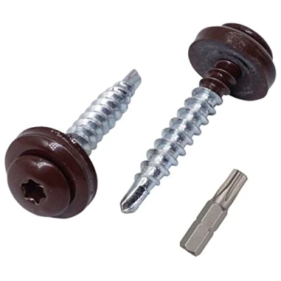 Image of (Pack of 30 pcs) Metal Roofing Torx Screws, 4.8 x 35 mm Painted Self Drilling Screws With EPDM Washers, Sheet Screw (30, Chocolate Brown RAL 8017)