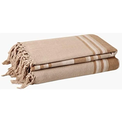 Image of EHC Natural Cotton Textured Kerala Pattern Stripe Throw For Sofa Arm Chair Bedspread Settee 220 x 250 cm, Giant Size
