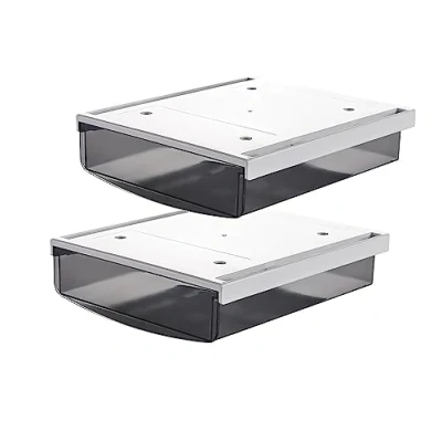 Image of TUKA i AKUT 2X 1.7L Under Desk Drawer 24x21x8cm, Self Adhesive Tray Hidden Underbench Storage Box Drawer, Organizer Utensils Case Table 2er Black TKD8607