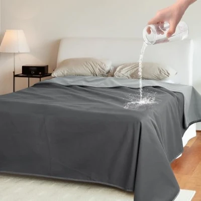 Image of Catalonia Classy Waterproof Blanket for Bed, Washable Couch Cover, Bed Protector Lovers, Reversible Soft Throw dogs 203 x 229cm Taupe/Grey