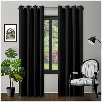 Image of Eyelet Top Blackout Curtains Large Door Thermal Insulated Panels For Bedroom/Living Room, Black, 66X90 Inch