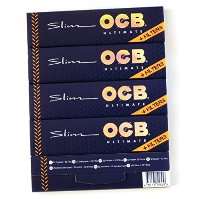 Image of 5 booklets OCB ULTIMATE SLIM Thinnest Rolling paper King Size + FILTER TIPS by