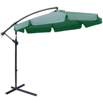 Image of Outsunny 2.7m Garden Banana Parasol Cantilever Umbrella with Crank Handle and Cross Base for Outdoor, Hanging Sun Shade, Green