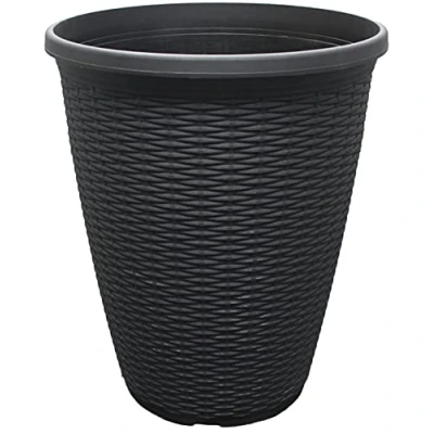 Image of Muddy Hands 30 Litre Black Rattan Effect Large Plant Pot Outdoor Garden Tall Round Plastic Planter