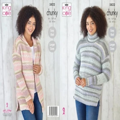 Image of King Cole 5822 Adult Chunky Sweater Cardigan Knitting Pattern