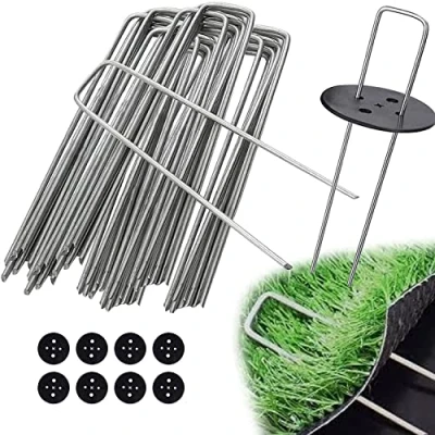 Image of Ediesi, Weed Membrane Pegs, 50 Pcs + 8 Buffer Washer, Garden, Artificial Grass, Ground, Pins, Tent, Heavy Metal, Staples (50 pieces)