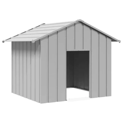 Image of vidaxl galvanised steel dog house, grey durable weather resistant shelter versatile outdoor pet kennel/play area dimensions 131x101x102 cm