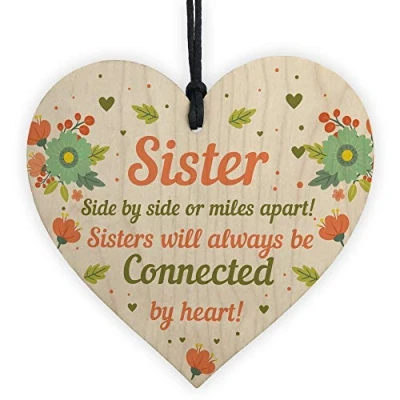 Image of RED OCEAN Thank You Gift For Sister Wooden Heart Birthday Her