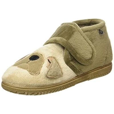 Image of victoria Ojalá Unisex Fur Slippers Animals &amp; Strap Matching Sole 105119 for Kids Taupe 19